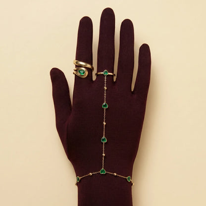 Émeraude Royale Pack — Chaîne de Main + Bague Cristaux Verts | Auraya